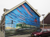 828679 Gezicht op de zijgevel van het pand 2e Daalsedijk 61 in de Meidoornstraat te Utrecht, met een muurschildering ...